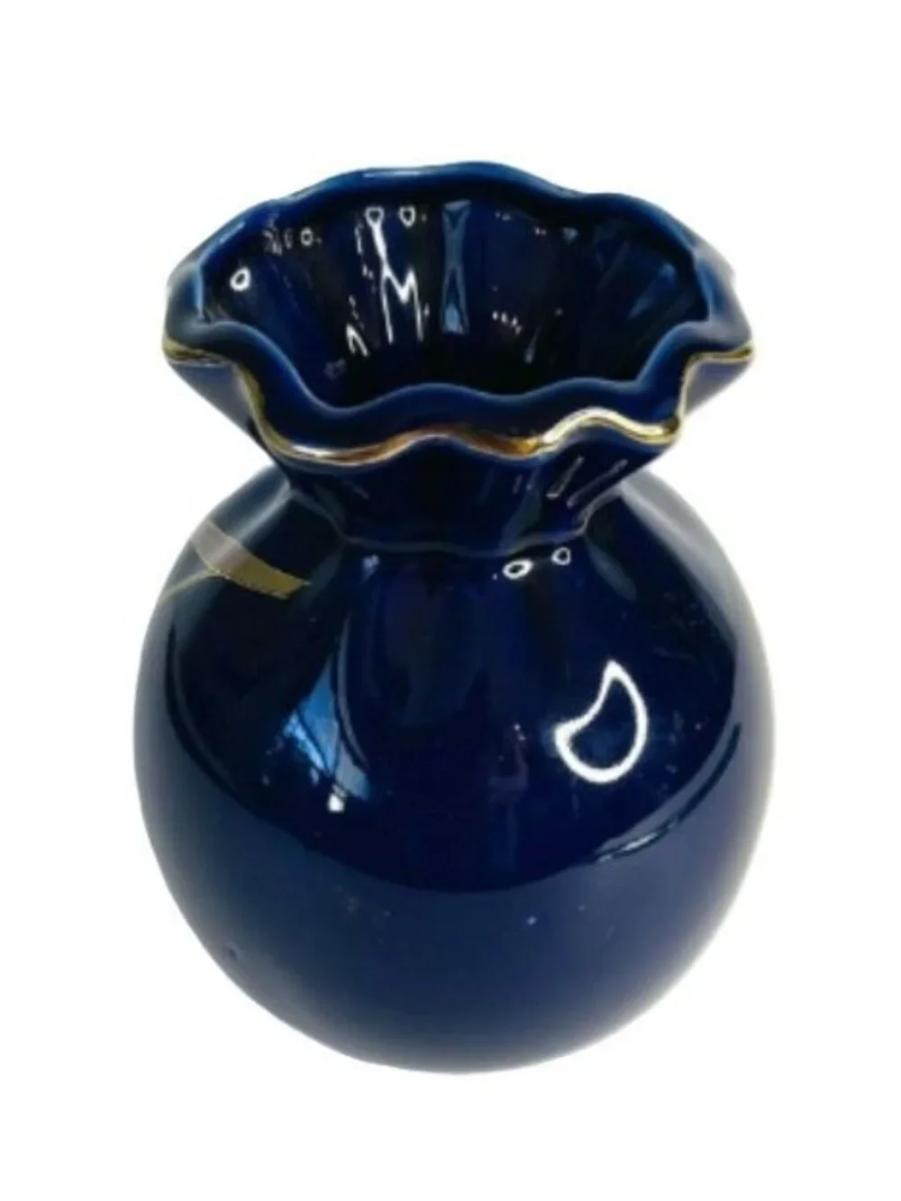 Vintage Japanese Cobalt Blue Porcelain Scalloped Iris Bud Vase 4.75